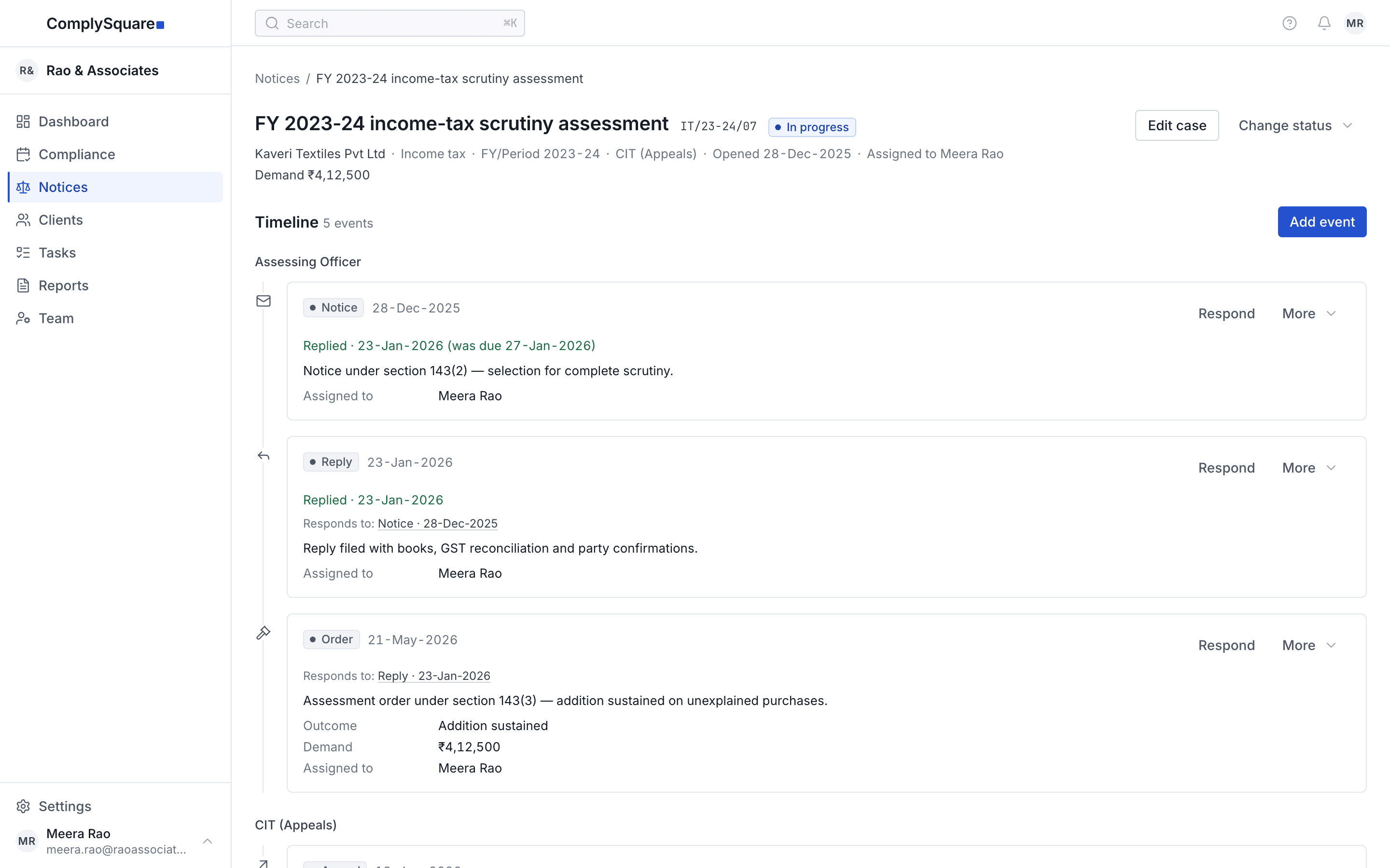 A tax proceeding with its appeal chain listed in forum order, from the assessing officer upward